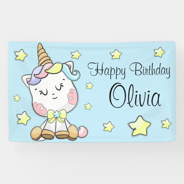 Magical Baby Unicorn and Stars Birthday Banner (Horizontal)