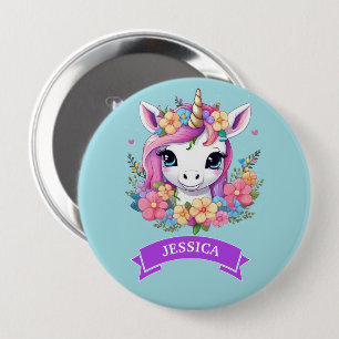Magical Baby Unicorn with Flowers 10 Cm Round Badge