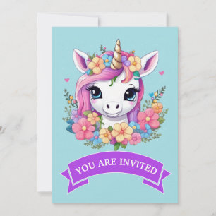 Magical Baby Unicorn with Flowers Invitation