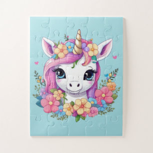 Magical Baby Unicorn with Flowers Jigsaw Puzzle