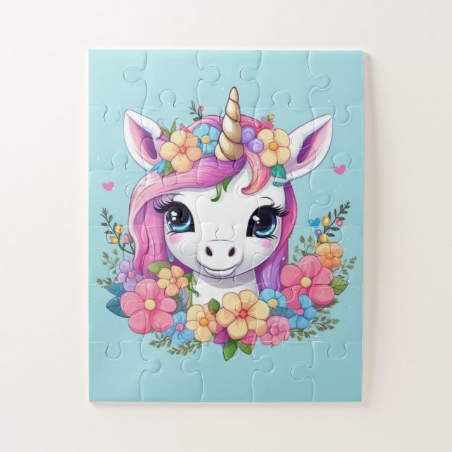 Magical Baby Unicorn with Flowers Jigsaw Puzzle (Vertical)