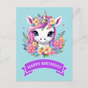 Magical Baby Unicorn with Flowers Postcard