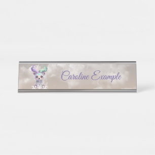 Magical bear cub in pastel glitter. desk name plate