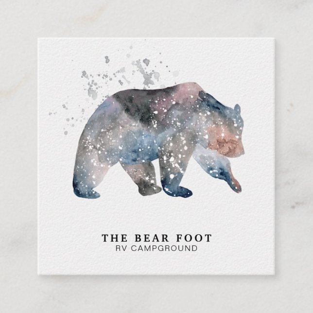 *~* Magical Bear  Nature Outdoors Watercolors Square Business Card (Front)