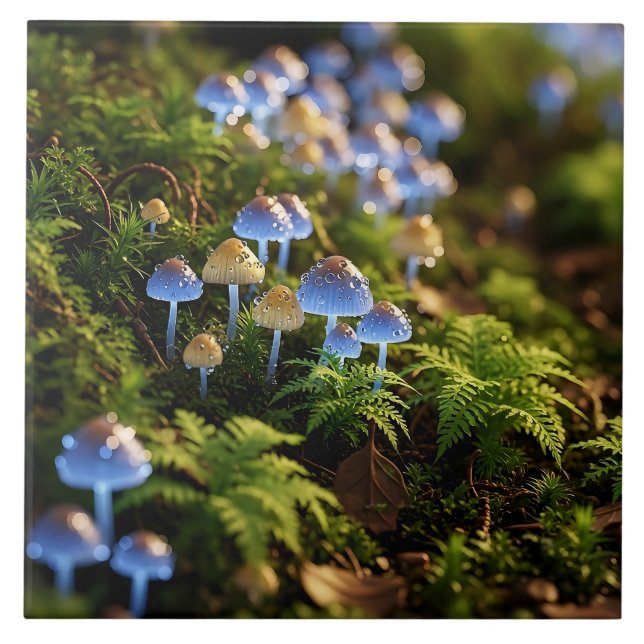 Magical Bioluminescent Fungi - Deep Forest Ceramic Tile (Front)