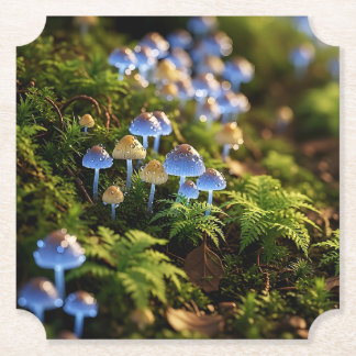 Magical Bioluminescent Fungi - Deep Forest Paper Coaster