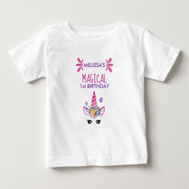 Magical Birthday Cute Pink Unicorn Baby T-Shirt (Front)