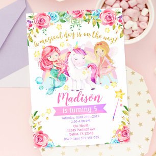 Magical Birthday Invitation Unicorn Fairy Mermaid