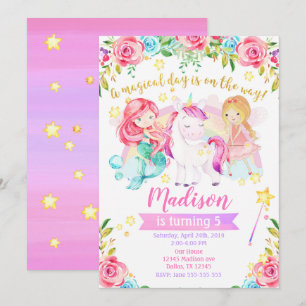 Magical Birthday Invitation Unicorn Fairy Mermaid