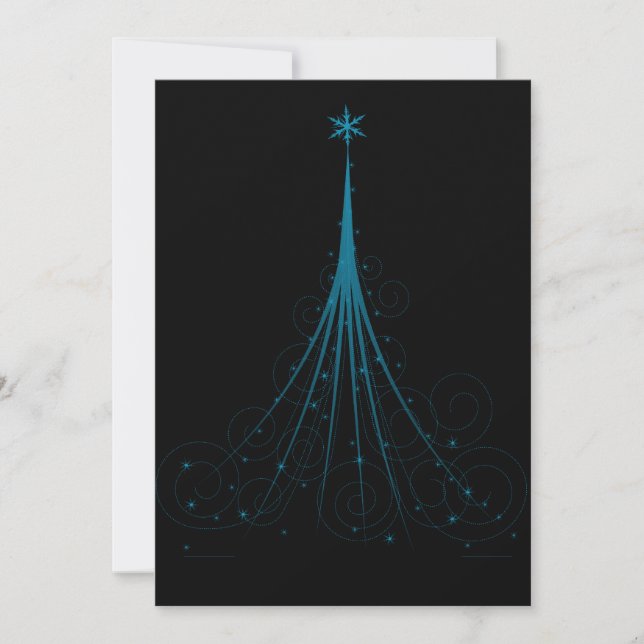 Magical Black and Blue Swirly Christmas Tree Holiday Card (Front)