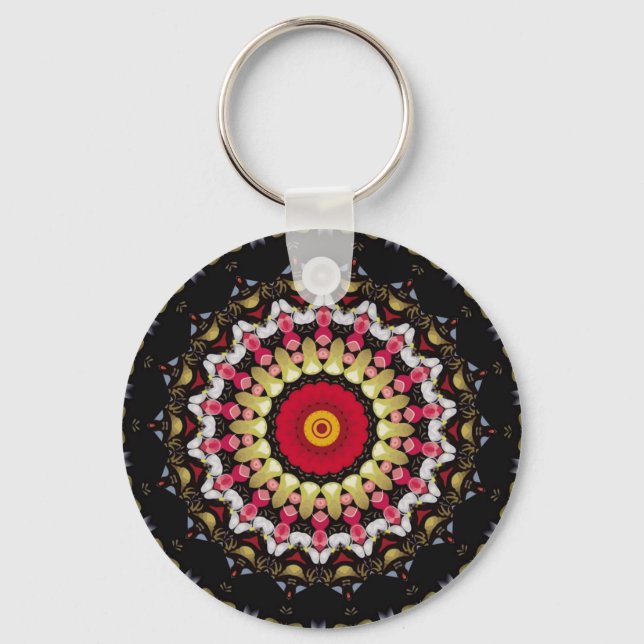 Magical Black and Red Mandala Key Ring (Front)