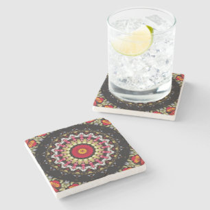 Magical Black and Red Mandala Stone Coaster