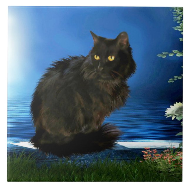 Magical Black Cat Ceramic Tile (Front)