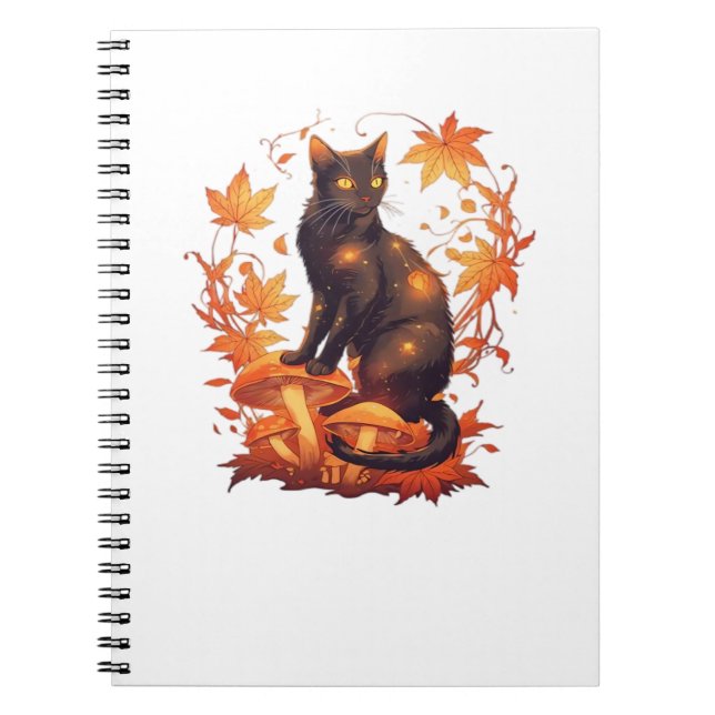 Magical Black Cat in Autumn Forest – Celestial Fal Notebook (Front)