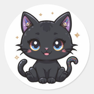 Magical Black Cat Kawaii Galaxy Tail Witchy Kitty  Classic Round Sticker