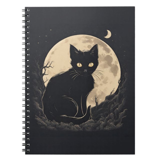 Magical Black Cat Nero and Full Moon Notebook (Front)