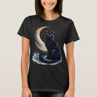 Magical Black Cat Under Moon PNG | Boho Gothic T-S T-Shirt
