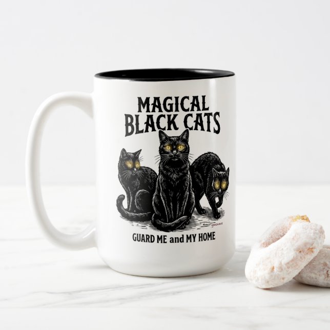 Magical Black Cats Two-Tone Coffee Mug (With Donut)