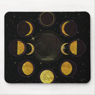Magical Black & Gold Moon Phases Mouse Pad