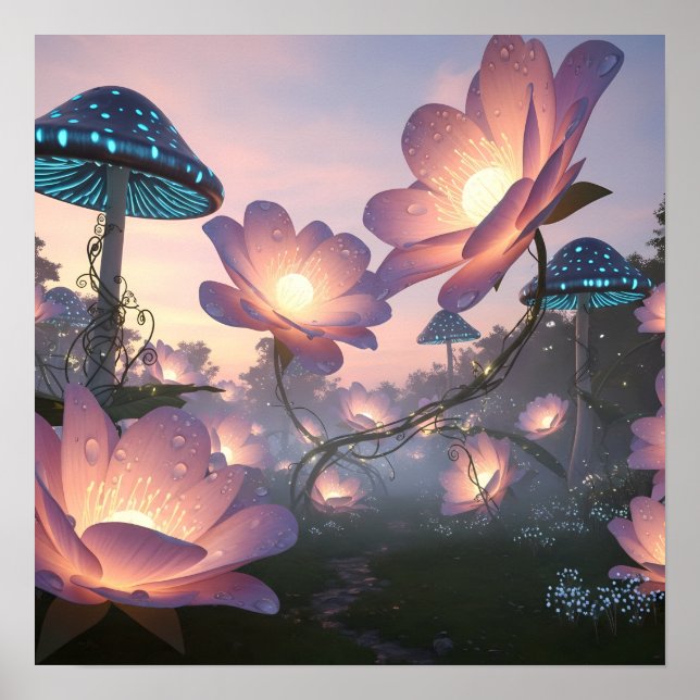 Magical Bloom Forest with Glowing Dream Flowers Poster (Front)