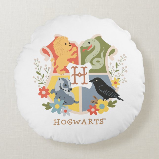 Magical Blooms HOGWARTS™ Crest Round Cushion (Front)