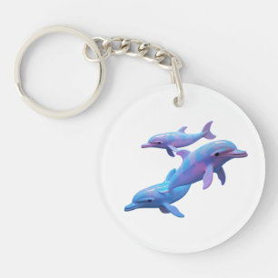 Magical Blue and Pink Dolphins Art Key Ring