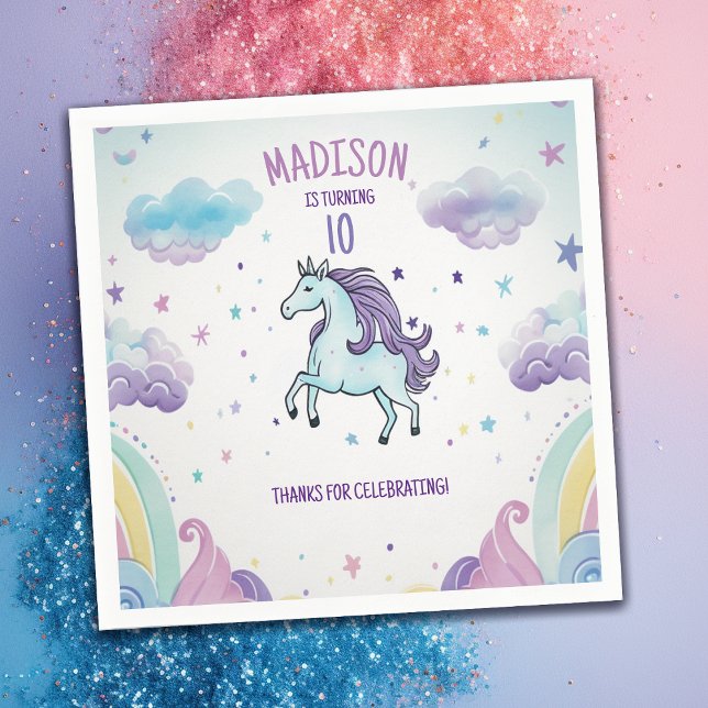 Magical Blue and Purple Unicorn Birthday Napkin (Creator Uploaded)