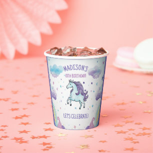 Magical Blue and Purple Unicorn Birthday Paper Cups
