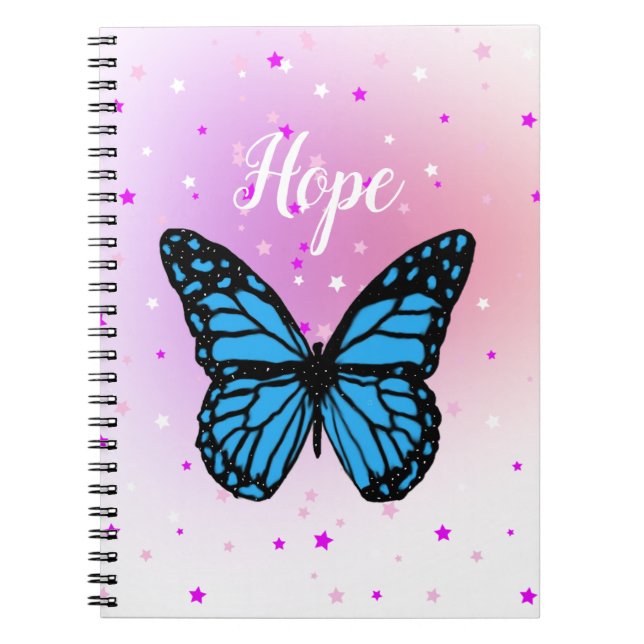 Magical blue butterfly flying start background notebook (Front)