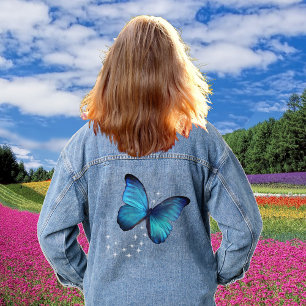Magical Blue Butterfly & Stars Denim Jacket