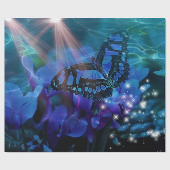 Magical Blue Butterfly Wrapping Paper (Flat)