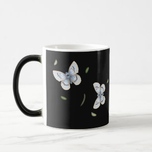 Magical Blue & Cream Butterflies in Flight Black Magic Mug
