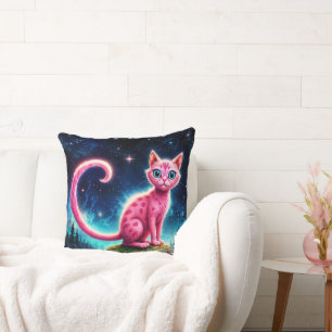 Magical blue-eyed feline under bright stars cushion