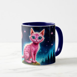 Magical blue-eyed feline under bright stars mug