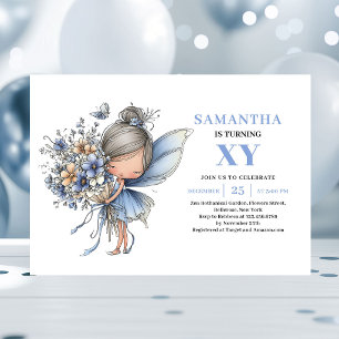 Magical Blue Fairy Girl 4th Birthday Pastel invite