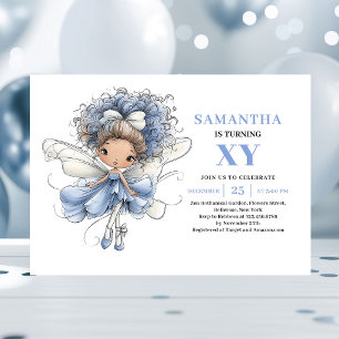 Magical Blue Fairy Girl 6th Birthday Pastel invite