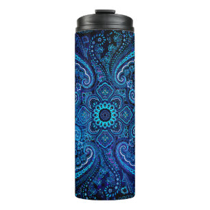 Magical Blue Paisley on Black Background Thermal Tumbler