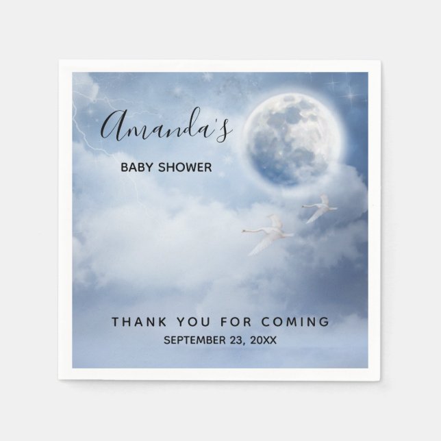Magical Blue Sky with Flying Swans Baby Shower Napkin (Front)