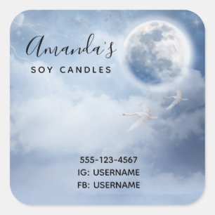 Magical Blue Sky with Flying Swans Business Square Sticker