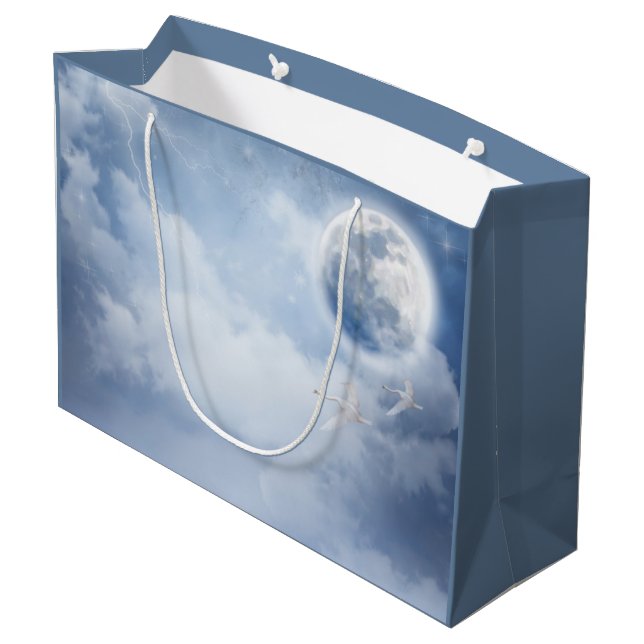 Magical Blue Sky with Flying Swans Large Gift Bag (Back Angled)
