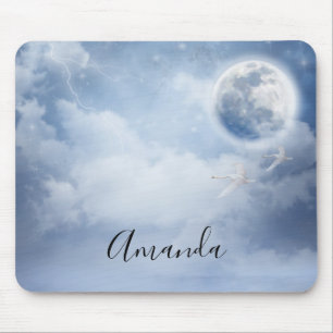 Magical Blue Sky with Flying Swans Mouse Pad