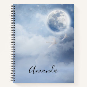 Magical Blue Sky with Flying Swans Notebook
