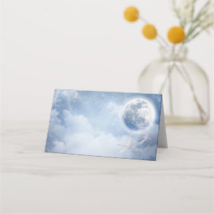 Magical Blue Sky with Flying Swans Place Card
