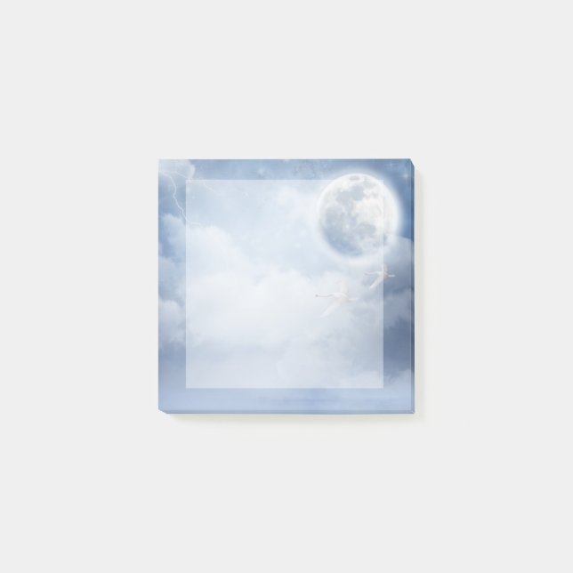 Magical Blue Sky with Flying Swans Post-it Notes (Front)