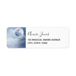 Magical Blue Sky with Flying Swans Return Address Label