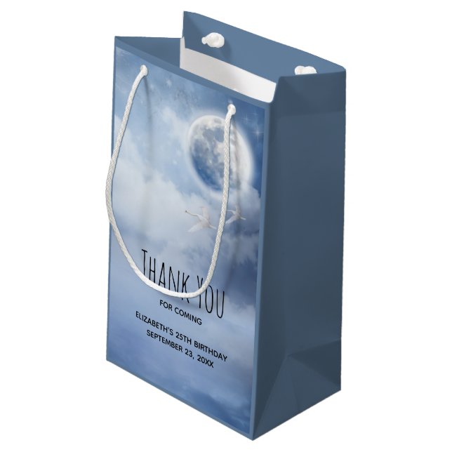 Magical Blue Sky with Flying Swans Thank You Small Gift Bag (Back Angled)