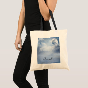 Magical Blue Sky with Flying Swans Tote Bag