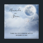 Magical Blue Sky with Flying Swans Wedding Magnet<br><div class="desc">A wedding magnet with a magical fantasy sky with fluffy blue clouds and a big beautiful moon. 2 white swans flying off together.</div>
