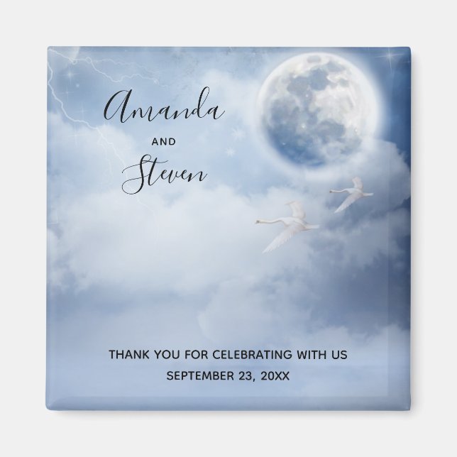 Magical Blue Sky with Flying Swans Wedding Magnet (Front)