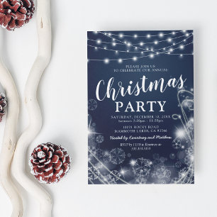 Magical Blue Snowflake Christmas Party Invitation